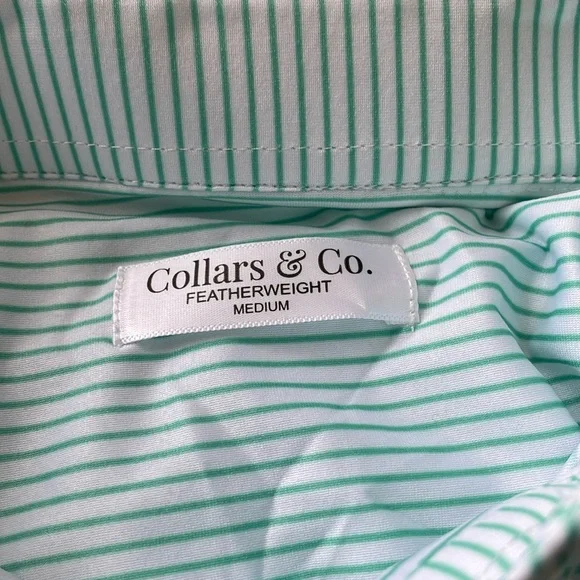 Collars & Co. Featherweight Flex Polo Augusta Green Stripe Size Medium NEW - Picture 5 of 6